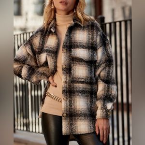 Black and Tan Plaid Shacket - 12th Tribe - L